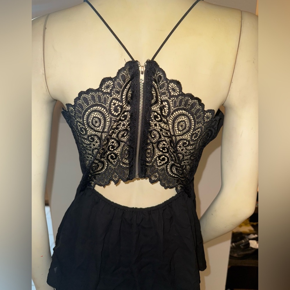 Revamped Black Lace & Zipper Camisole Top - Size M